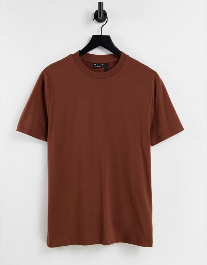 Asos Design Organic T-shirt With Crew Neck In Dark Brown