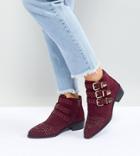 New Look Wide Fit Studded Western Flat Ankle Boot - Red