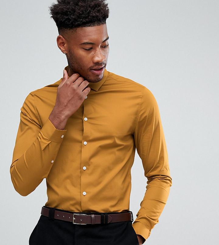 Asos Tall Skinny Shirt In Mustard - Yellow