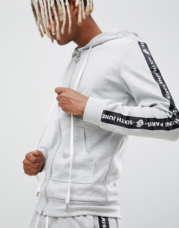 Sixth June Zip Thru Hoodie With Logo Side Stripe - Gray