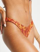 Weekday High Leg Snake Print Bikini Bottom In Orange - Orange