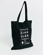 Asos Design Organic Tote Bag In Black With Momentum Print