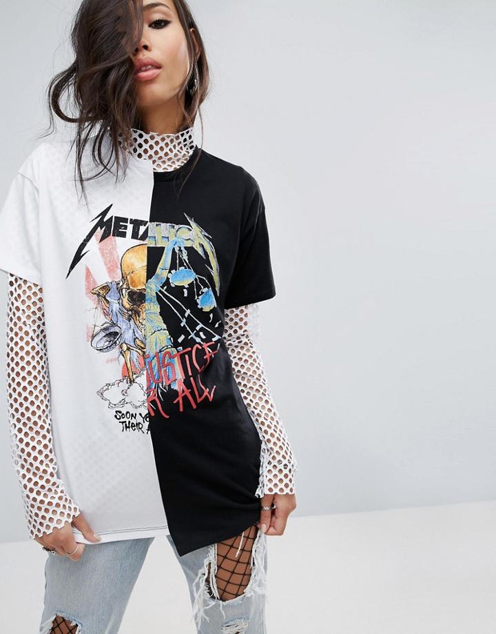 Asos T-shirt With Spliced Metallica Print - Black