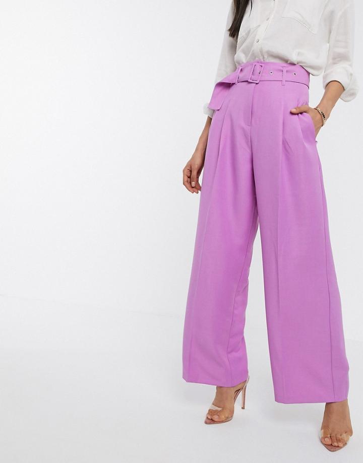 Asos Design Belted Wide Leg Pants-purple