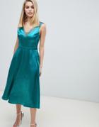 Little Mistress Lace Trim Slinky Midi Dress In Green - Green