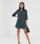 Fashion Union Tall Shirt Dress In Dalmatian Satin-blue