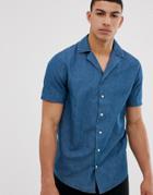 Solid Slim Fit Shirt Revere Collar Chambray - Blue