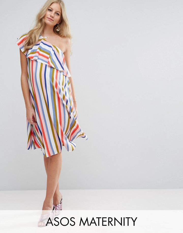 Asos Maternity Stripe Ruffle One Shoulder Mini Dress - Multi