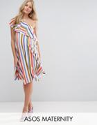 Asos Maternity Stripe Ruffle One Shoulder Mini Dress - Multi
