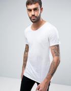 Hugo By Hugo Boss Depus T-shirt Longline Raw Edge Slim Fit In White - White