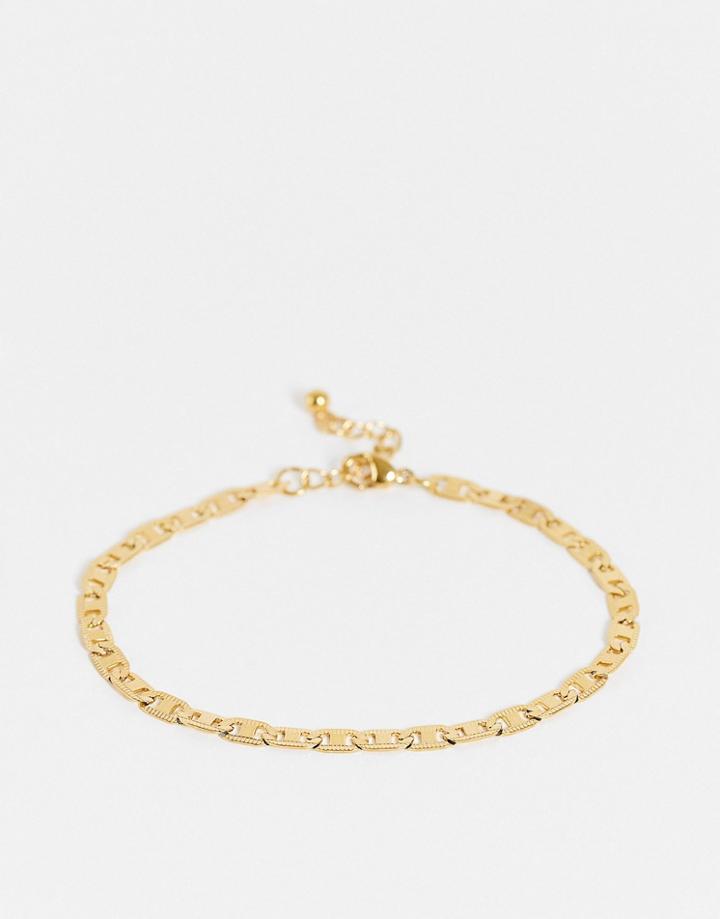 Asos Design Stainless Steel Figaro Chain Bracelet In Gold Tone