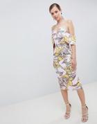 Lavish Alice Plunge Front Bandeau Printed Midi Dress - Multi