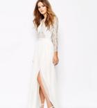 Fame And Partners Geo Heartline Lace Panel Long Sleeve Maxi Dress - White