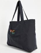 Asos Design Oversized Tote Bag In Soft Touch Black Cotton With Mushroom Embroidery