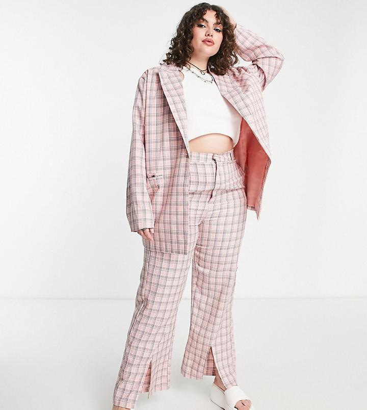 Heartbreak Plus Oversized Blazer In Pink Check - Part Of A Set