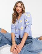 Brave Soul Stella Cardigan With Daisies In Blue