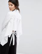 Neon Rose Boyfriend Shirt With Tie Open Back And Frill Detail - White
