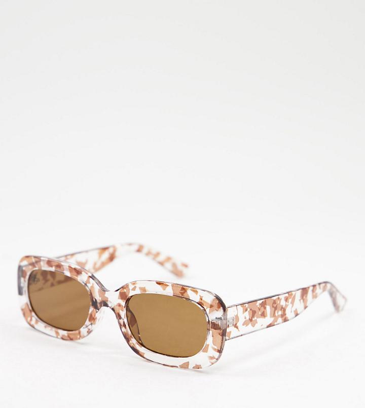 Jeepers Peepers Unisex Retro Marble Print Sunglasses In White And Brown - Exclusive To Asos