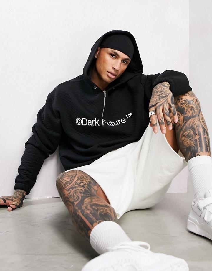 Asos Dark Future Oversized Hoodie With Quilting And Embroidered Logo In Black