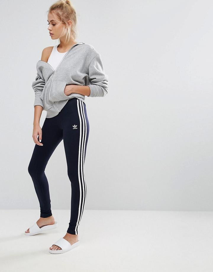 Adidas Originals Three Stripe Legging In Navy - Navy