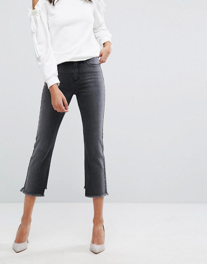 Evidnt High Rise Crop Mom Jeans With Frayed Hem-black