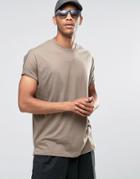 Asos Super Oversized T-shirt With Roll Sleeve In Brown - Brown
