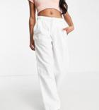 Topshop Petite Mid Rise Lightweight Straight Leg Pants With Button Detail In White