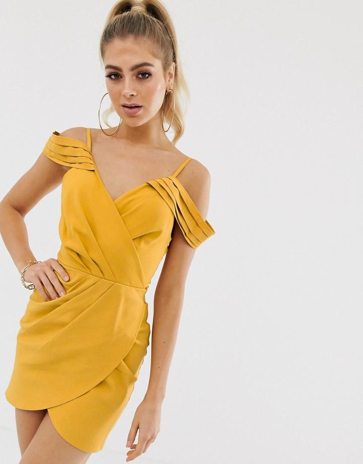 Club L London Asymmetric Cold Shoulder Mini Dress In Yellow - Yellow