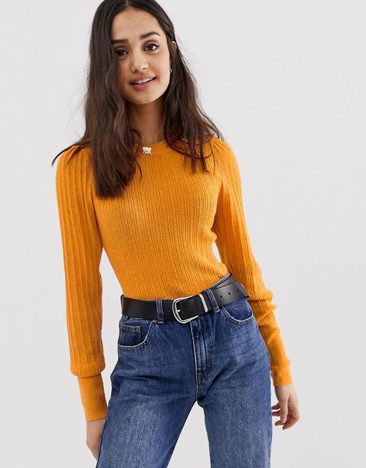 Asos Design Rib Knit Sweater In Natural Look Yarn-orange