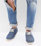 Asos Design Wide Fit Lace Up Espadrilles In Blue Denim Chambray - Blue