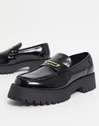 Asos Design Loafers In Black Faux Leather With Chunky Sole