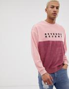 Asos Design Oversized Sweatshirt In Cut And Sew Towelling With Text Slogan Print-pink