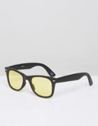 Asos Square Sunglasses In Black With Yellow Lens - Black
