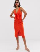 Asos Design Twist Front Midi Sundress In Cheesecloth-orange