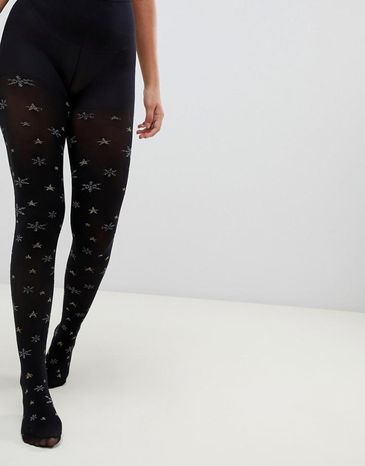 Pretty Polly Holidays Snowflake Tights - Black