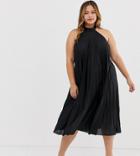 Asos Design Curve Backless Halter Pleated Midi Dress - Black