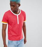 Sacred Hawk T-shirt With Button Up Neck - Red