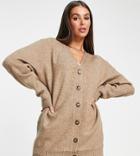 Asos Design Tall Oversized Cardigan With Button Through In Taupe-neutral