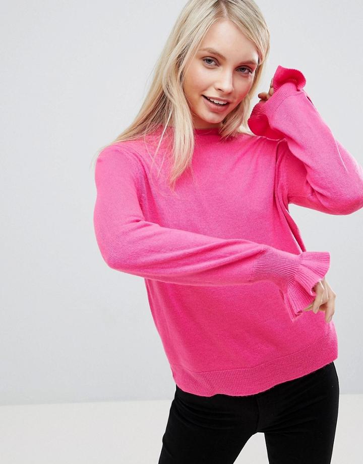 Jdy Penny Frill Cuff Long Sleeved Top - Purple