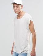 Asos Longline Oversized T-shirt With Scoop Neck In Waffle Fabric - Oatmeal