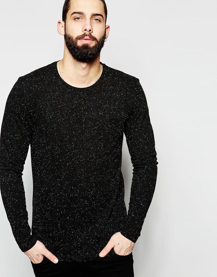 Only & Sons Long Sleeve Top With Fleck - Black