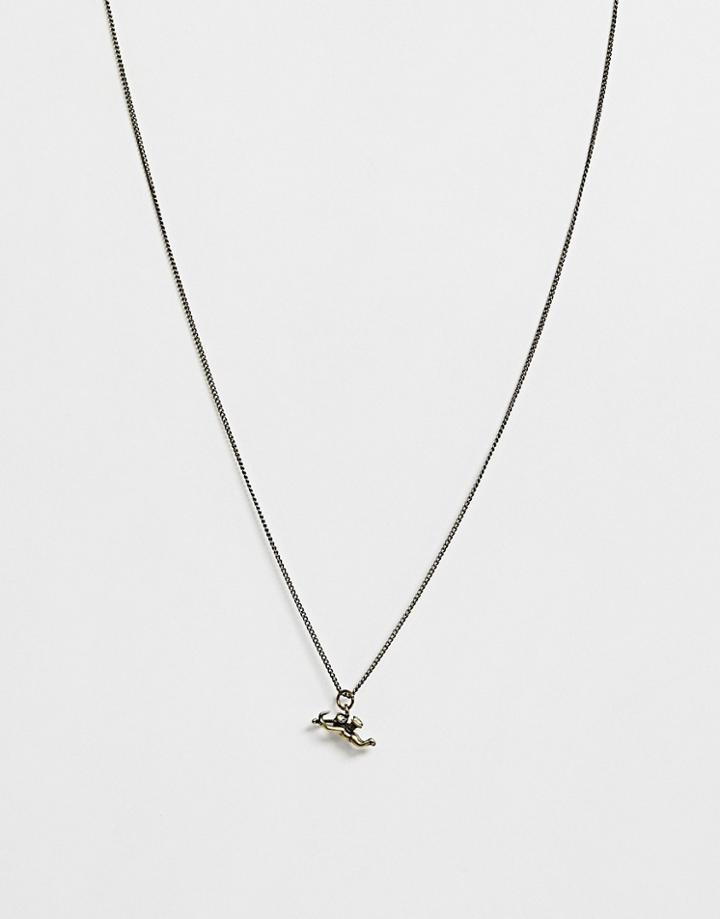 Asos Design Necklace With Cherub Pendant In Burnished Gold Tone - Gold