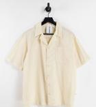 Collusion Unisex Linen Revere Shirt In Beige - Part Of A Set-white