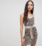 Asos Design Tall Animal Print Mini Dress With Belt-multi