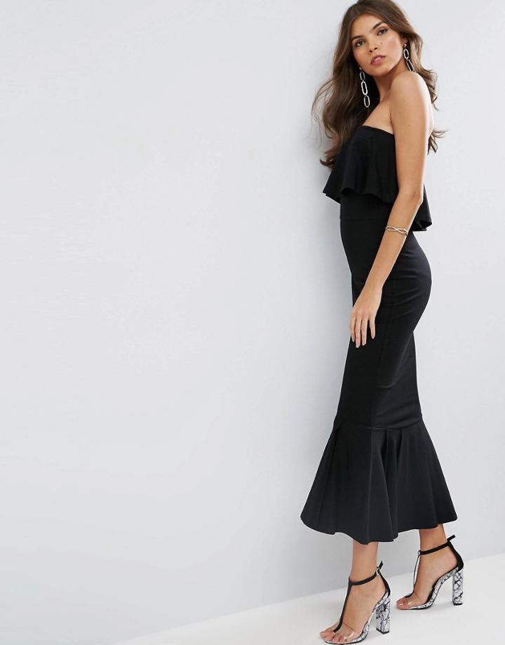 Asos Bandeau Pephem Ruffle Top Midi Dress - Black