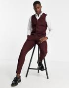 Asos Design Wedding Super Skinny Wool Mix Suit Vest In Burgundy Herringbone-red