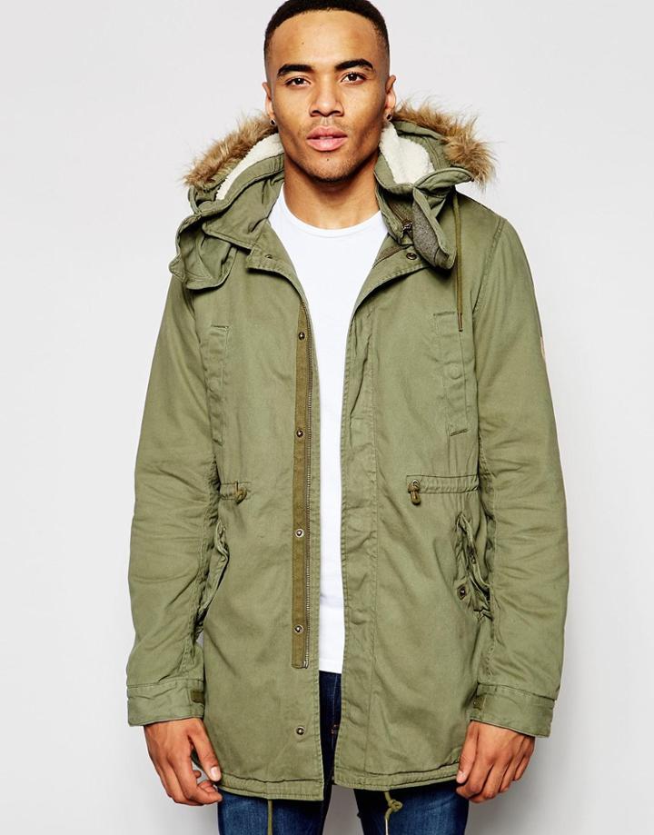 Native Youth Sherpa Lined Parka Jacket - Green