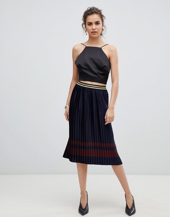 B.young Metallic Pleated Skirt - Navy