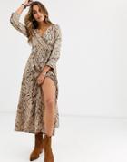 Vero Moda Smudge Print Wrap Midi Dress - Multi
