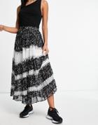 Asos Design Pleated Midi Skirt With Lace Detail In Mono Spot-multi